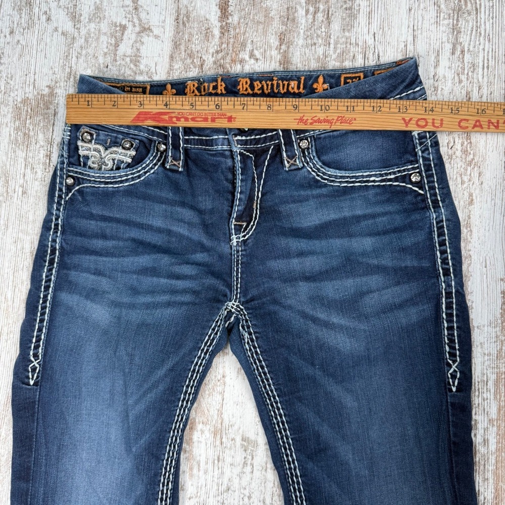 Rock Revival Betty Low Rise Bootcut Jeans Dark Wash Contrast Stitch Sz 27 Bling - Picture 8 of 13